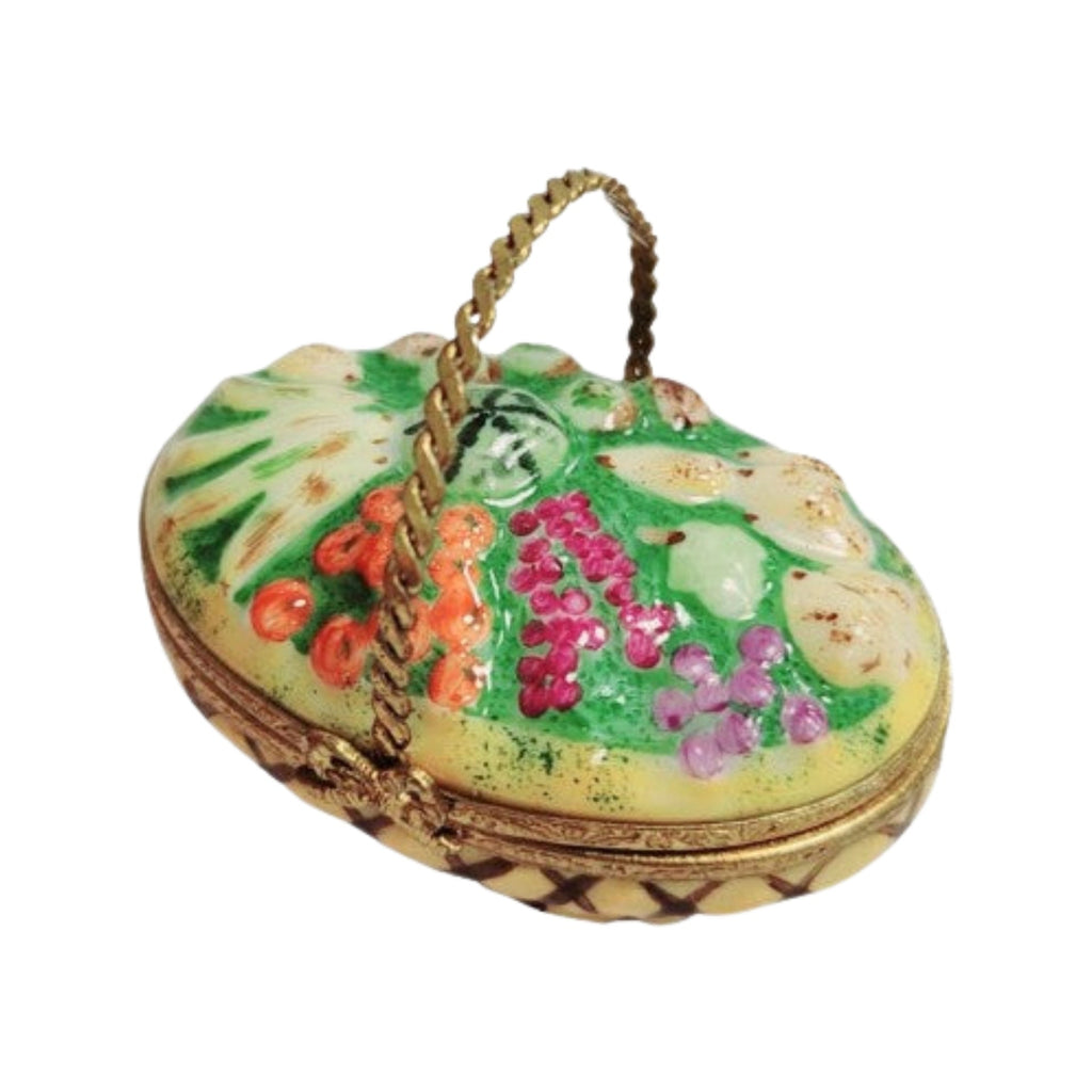 Fruit Basket Porcelain Art Object for Home Decor, a hand-painted Limoges porcelain gift