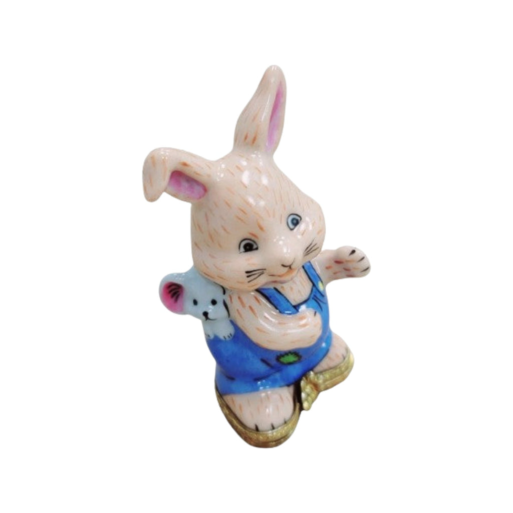 Bunny Rabbit W Mouse Figurine for Collectors Limoges, a hand-painted Limoges porcelain gift