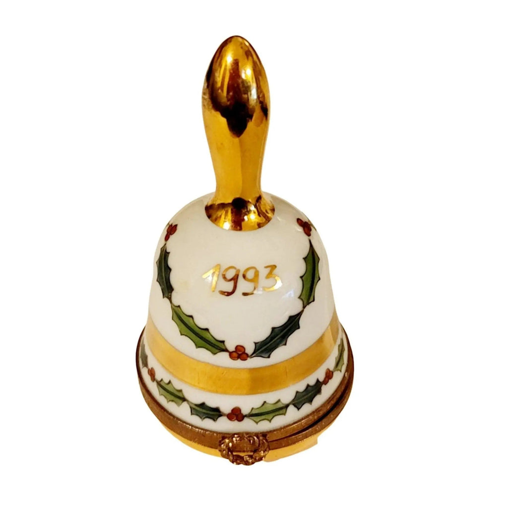 Painted details on the 1993 Christmas Bell Limoges box, French art in miniature