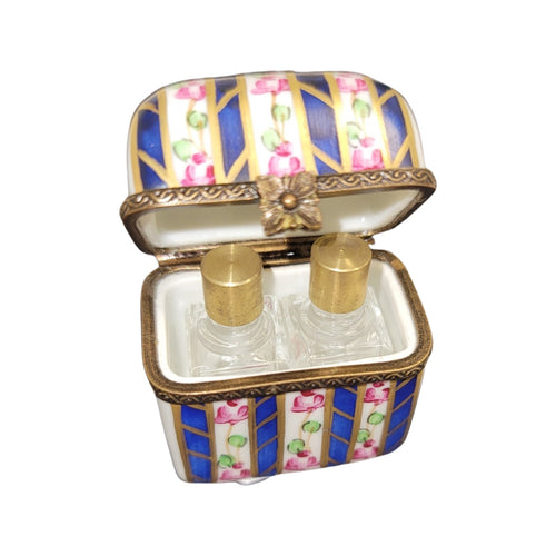 Treasured French collectible: 2 Perfume Blue Tall Flowers Limoges box, painted by hand