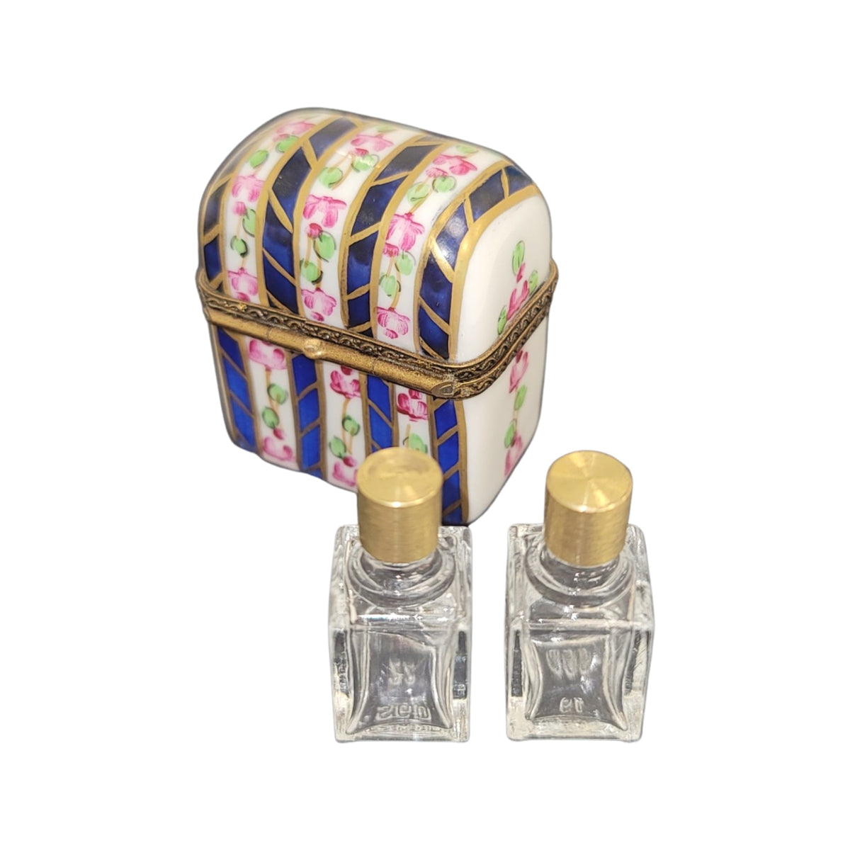 Every brushstroke by hand on the 2 Perfume Blue Tall Flowers Limoges box from France