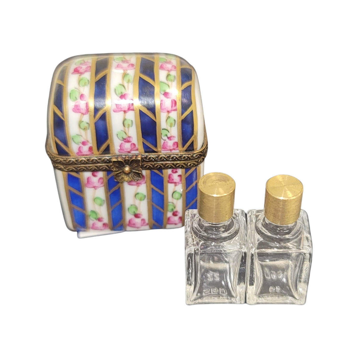 Authentic 2 Perfume Blue Tall Flowers Limoges box, hand-painted in France, from Limoges Boutique