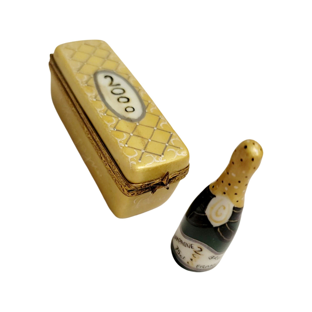 Genuine 2000 Bottle of Champagne Limoges box painted by hand in France, from Limoges Boutique
