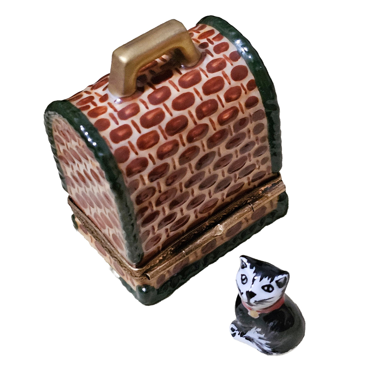 Black White Cat in Carrier Limoges Box, view 3