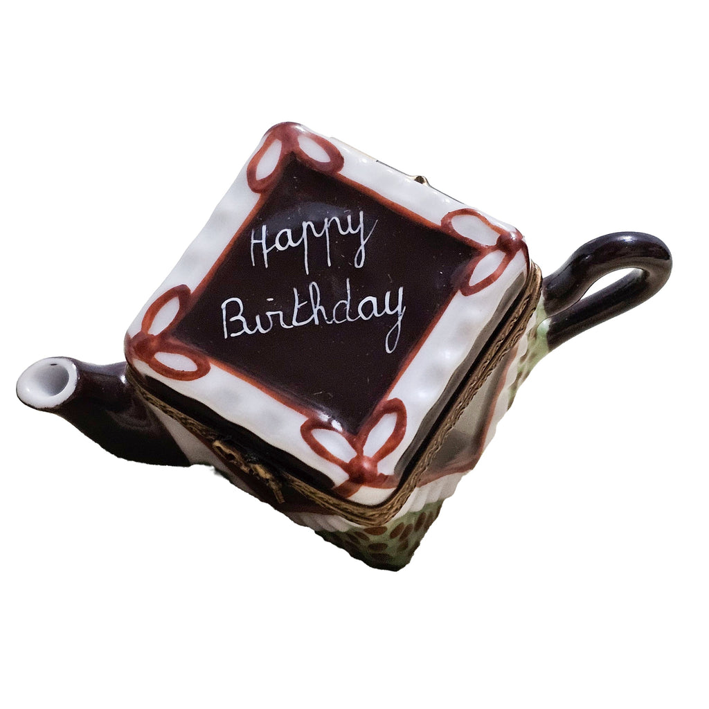 Happy Birthday Chocolate Teapot Gift, a hand-painted Limoges porcelain gift