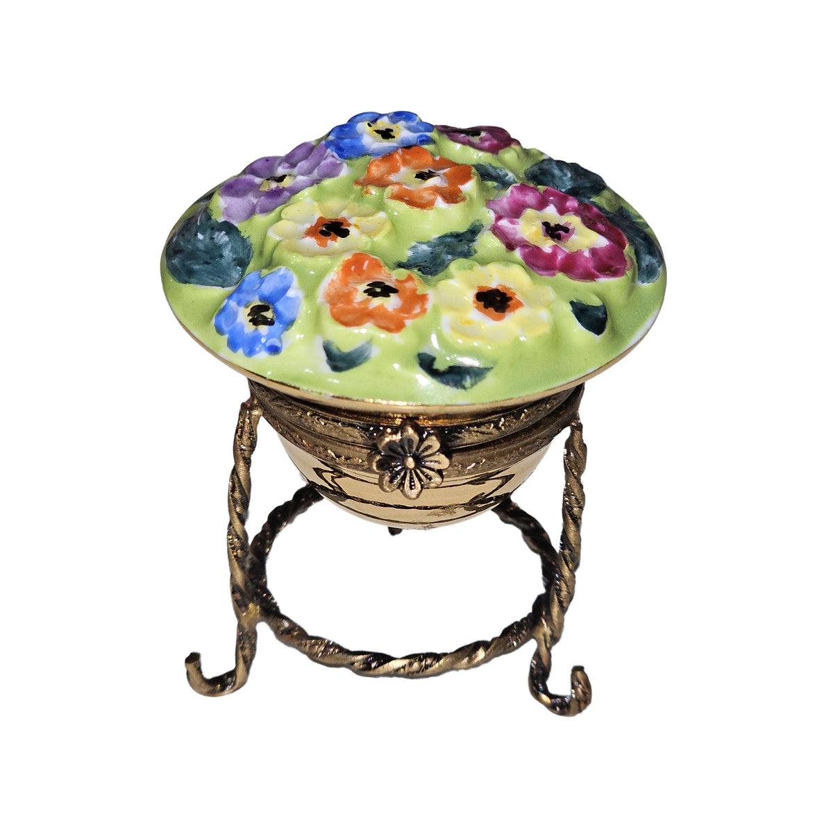 Flowers on Gold Stand Limoges Box, a hand-painted Limoges porcelain gift