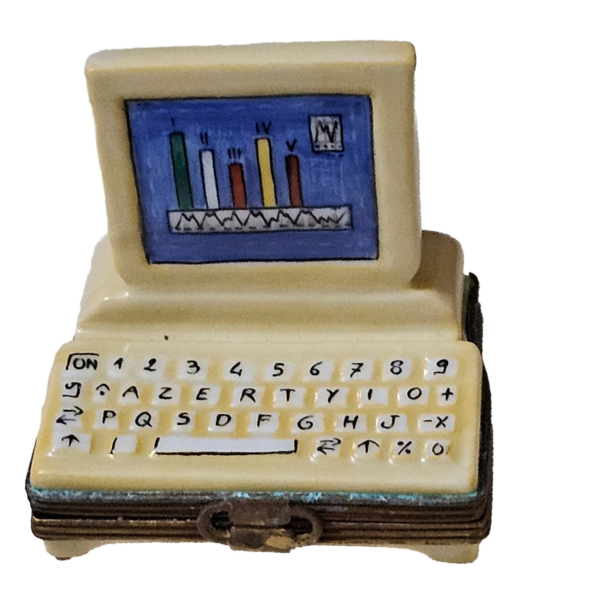 Charming Limoges Computer Box for Tech Enthusiasts, a hand-painted Limoges porcelain gift