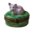 Mini Pig on Green Limoges Box Collectible, a hand-painted Limoges porcelain gift