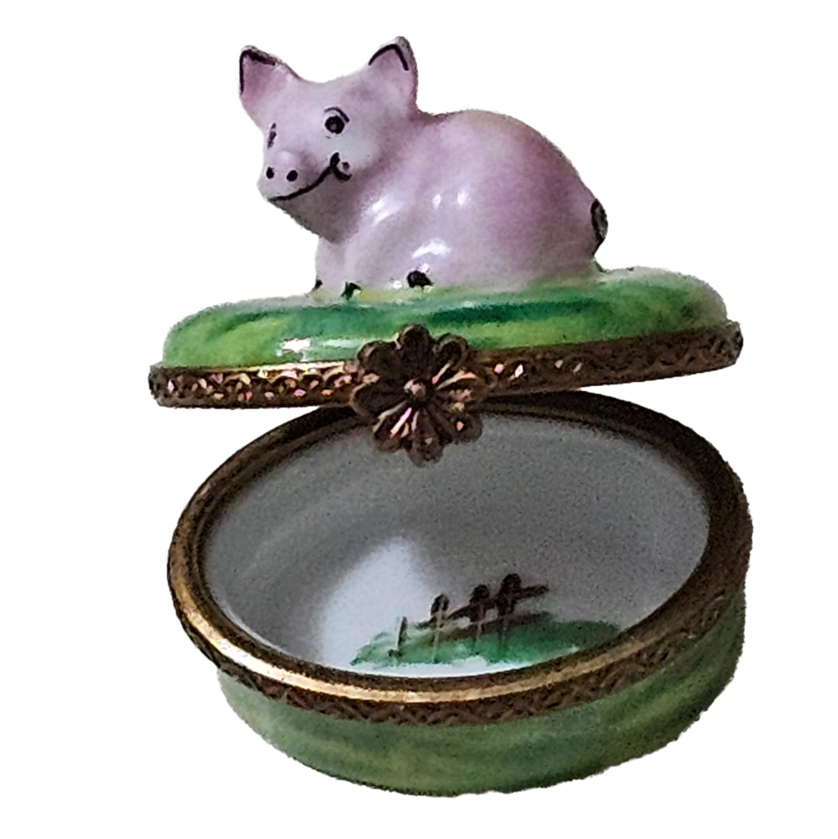 Mini Pig on Green Limoges Box Collectible, view 2