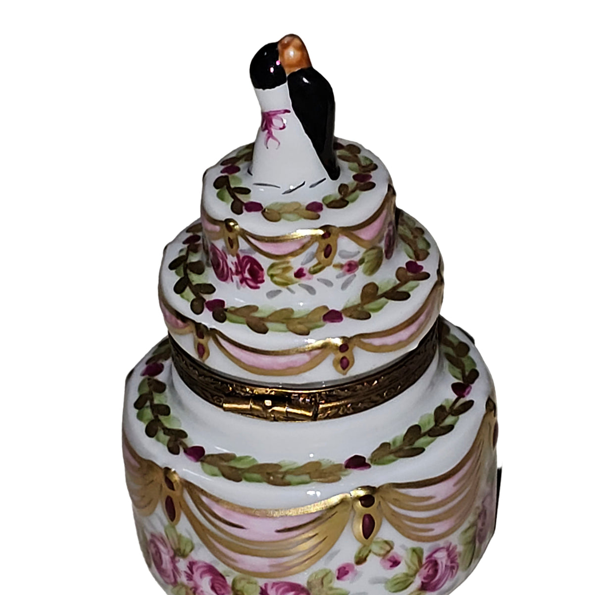 Couple on Wedding Cake Gold Pink Ribbons, view 3