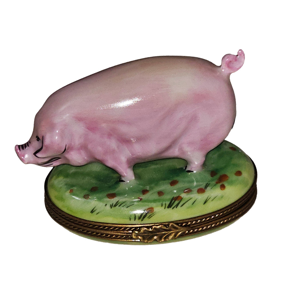 Pig on Green Grass Limoges Box USA, a hand-painted Limoges porcelain gift