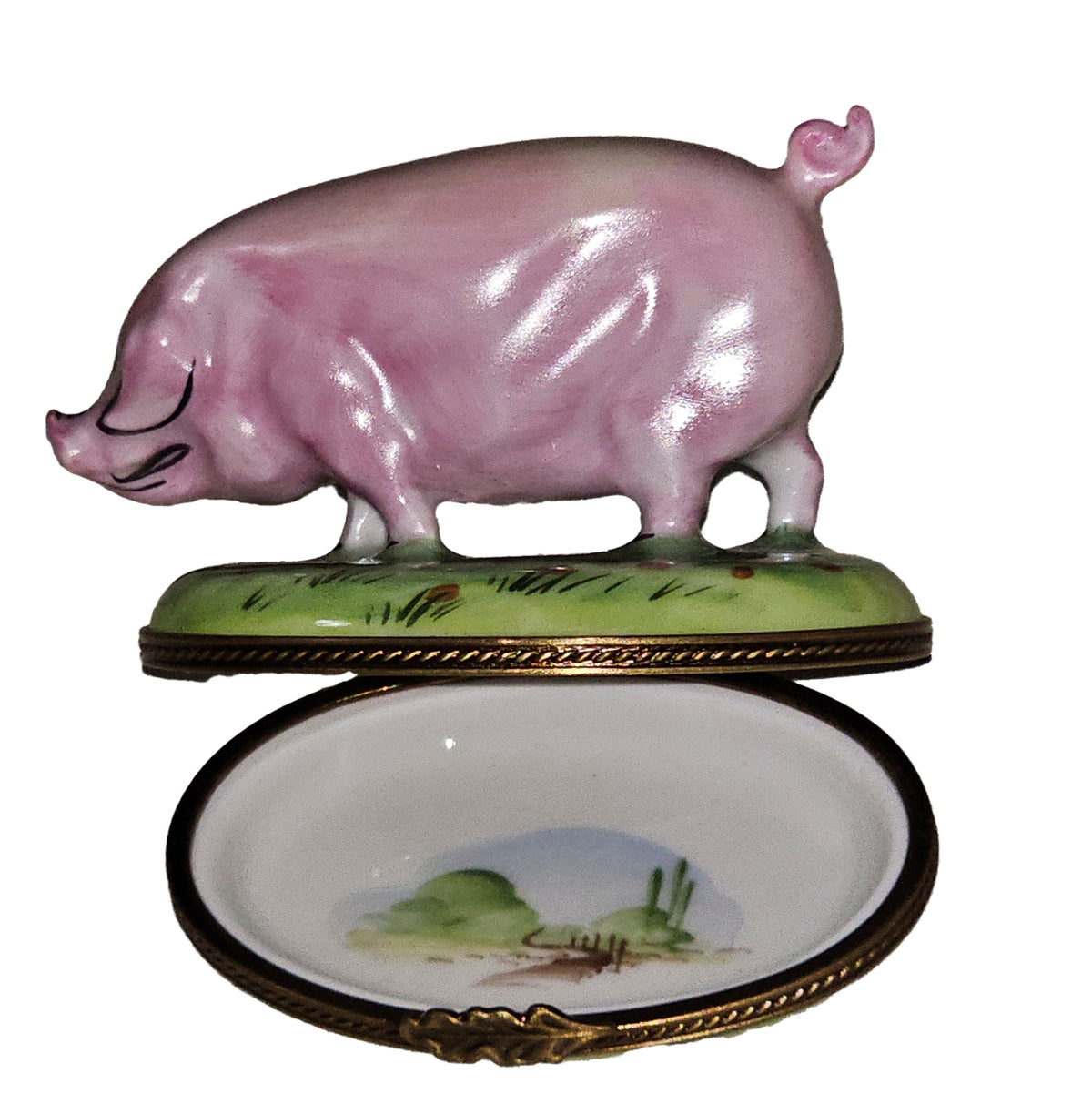 Pig on Green Grass Limoges Box USA, view 2