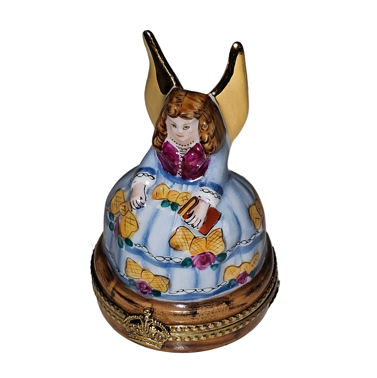 Limoges Boutique presents the Angel with Blue Dress, a genuine Limoges box painted by hand in France