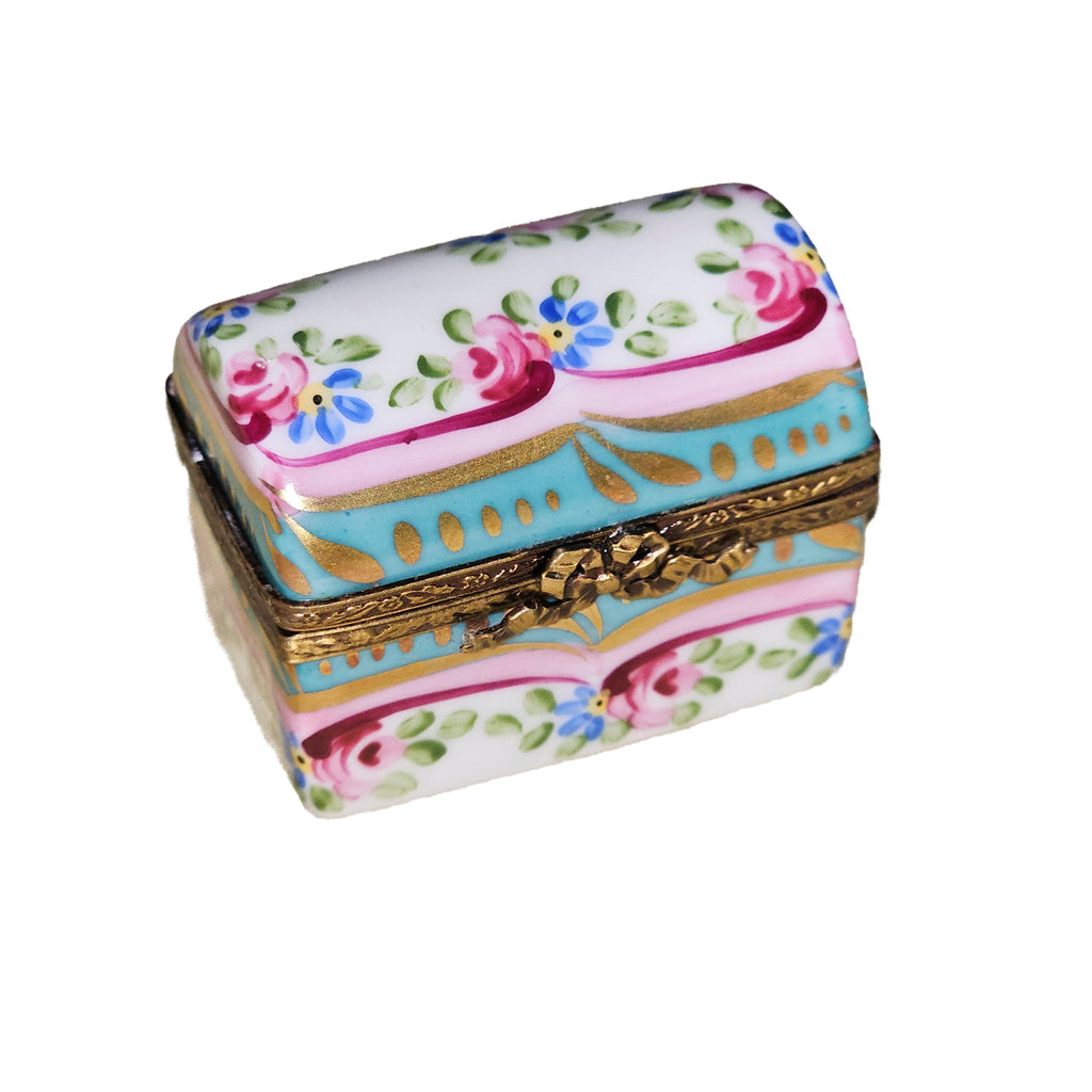 Turquoise Pink Trunk Floral Limoges Box, a hand-painted Limoges porcelain gift