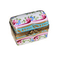 Turquoise Pink Trunk Floral Limoges Box, a hand-painted Limoges porcelain gift