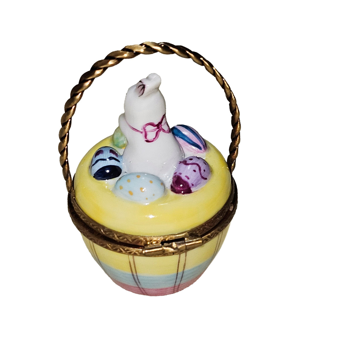 Rabbit in Yellow Easter Basket Limoges Porcelain Art Object, view 3