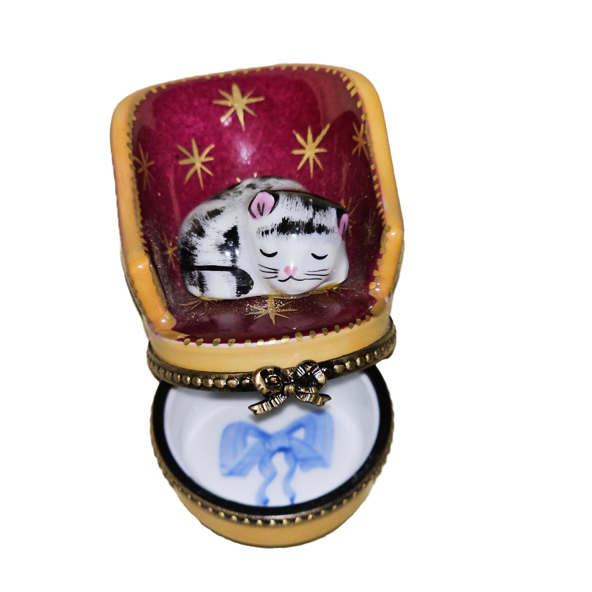 Sleeping Cat on Red Chair Limoges Box, view 2
