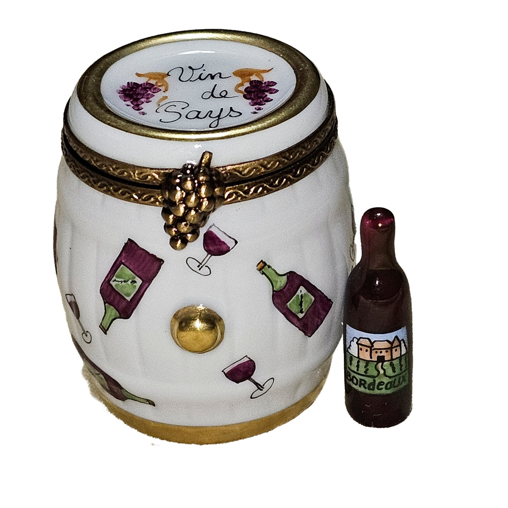 Charming Wine Barrel Box for Wine Lovers, a hand-painted Limoges porcelain gift