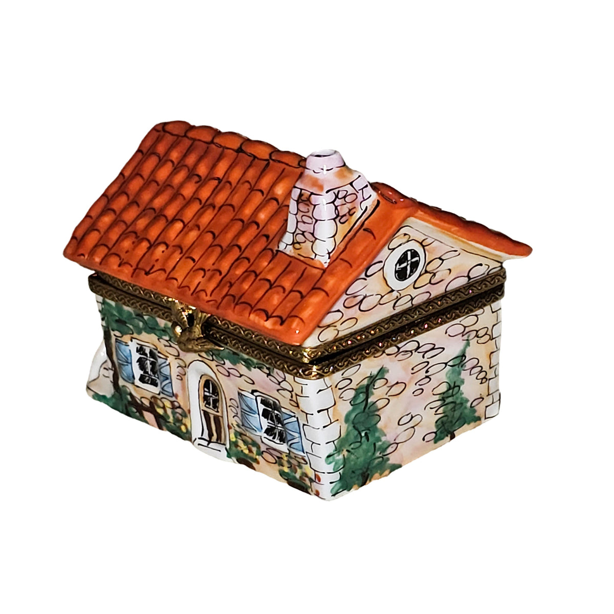 Beige House Red Roof Cottage Limoges Box, view 3