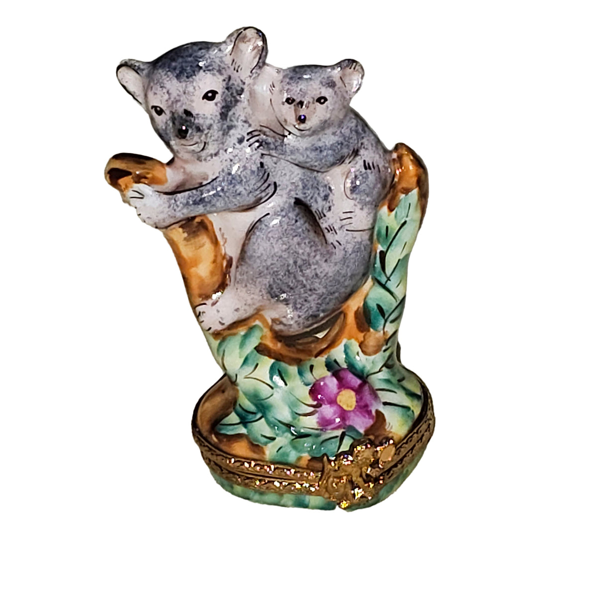 Koala Bear w Baby on Tree Limoges Box, a hand-painted Limoges porcelain gift