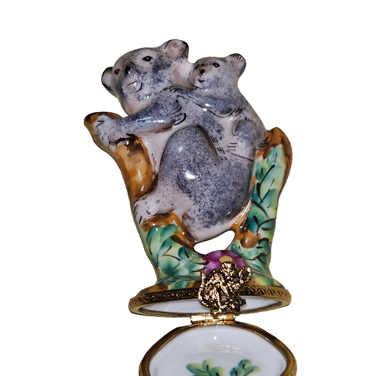 Koala Bear w Baby on Tree Limoges Box, view 2