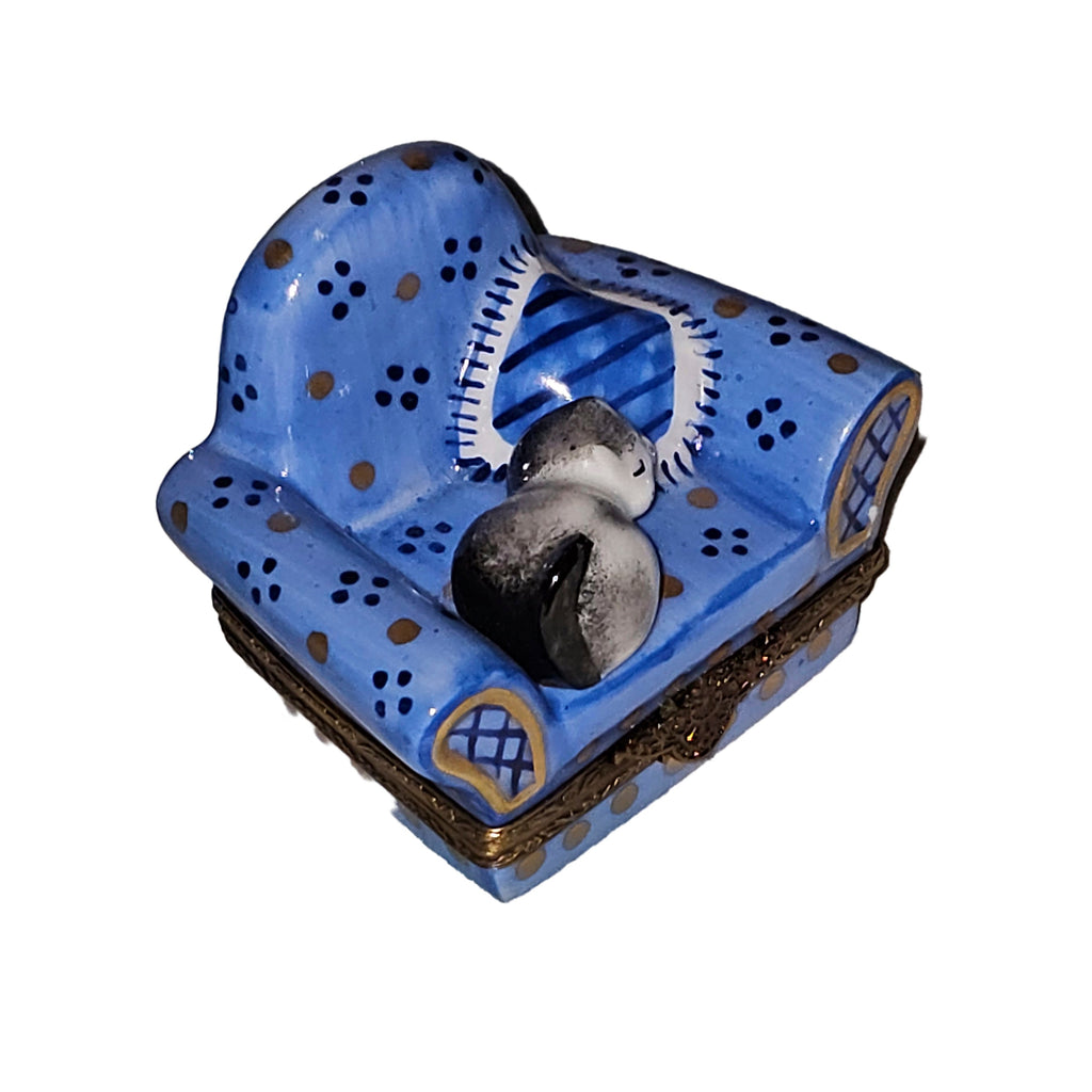 Cat on Blue Armchair Limoges Box, view 3