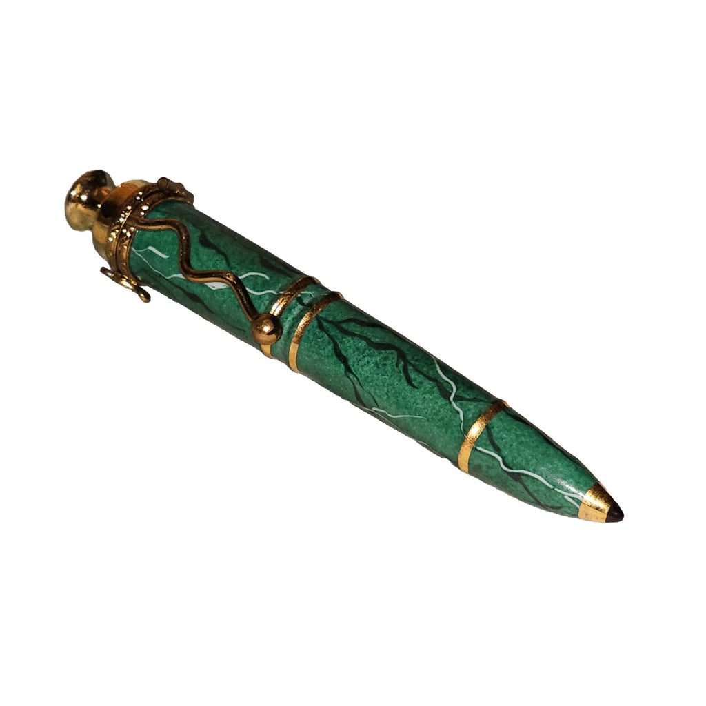 Elegant Green Marble Ball Point Pen Limoges Box, a hand-painted Limoges porcelain gift