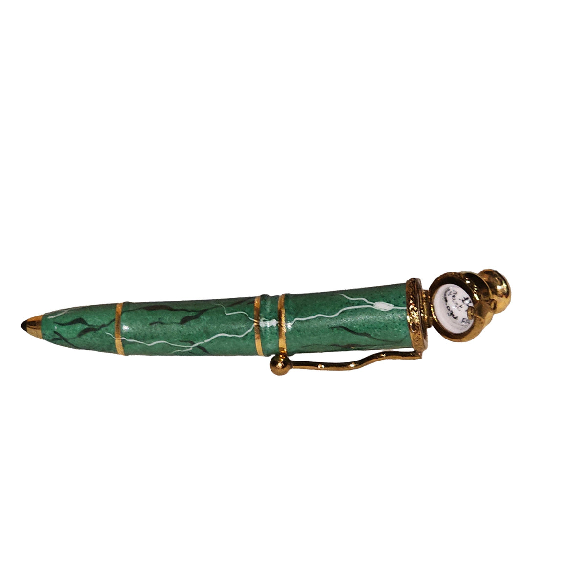 Elegant Green Marble Ball Point Pen Limoges Box, view 2