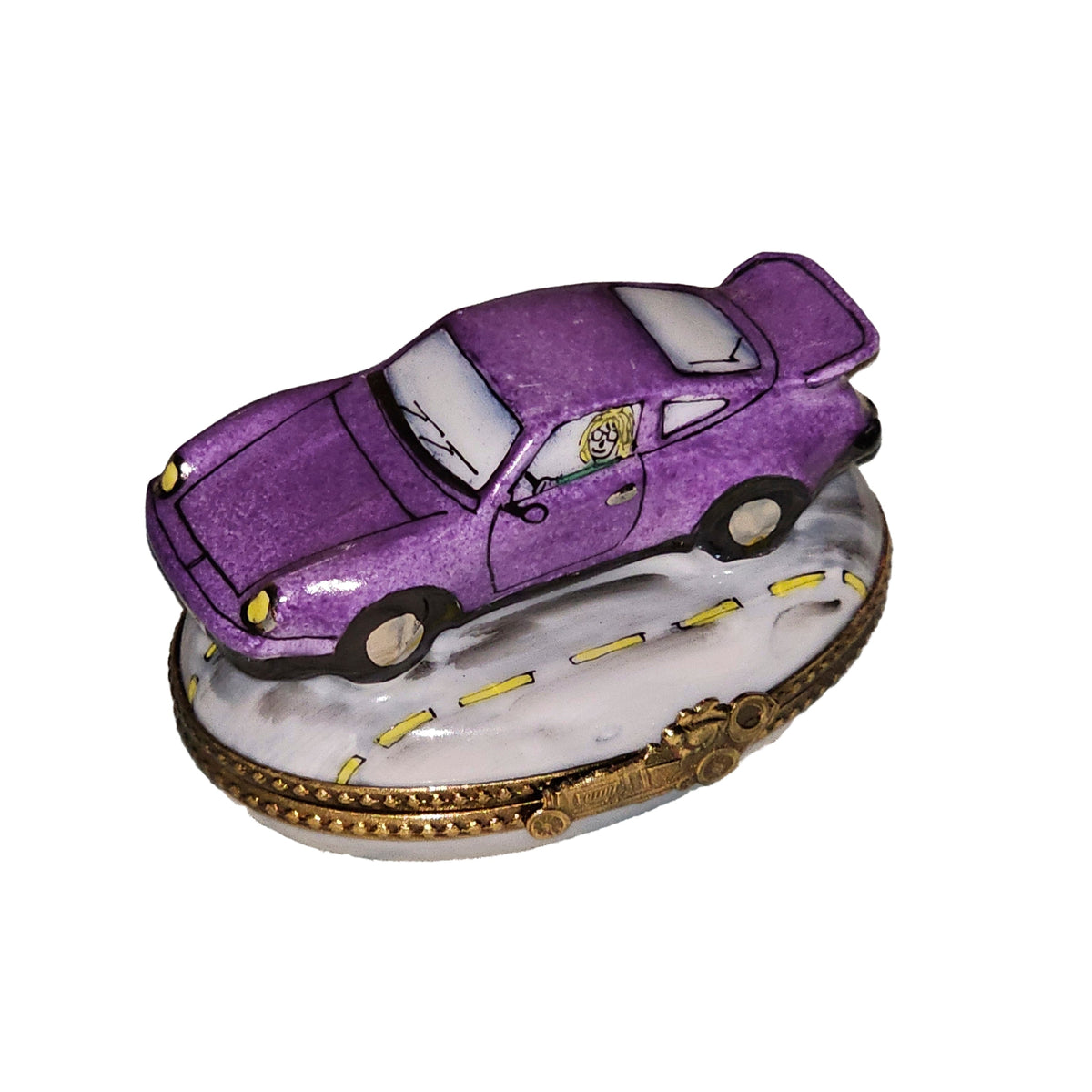 Purple Sports Car Limoges Box France, a hand-painted Limoges porcelain gift