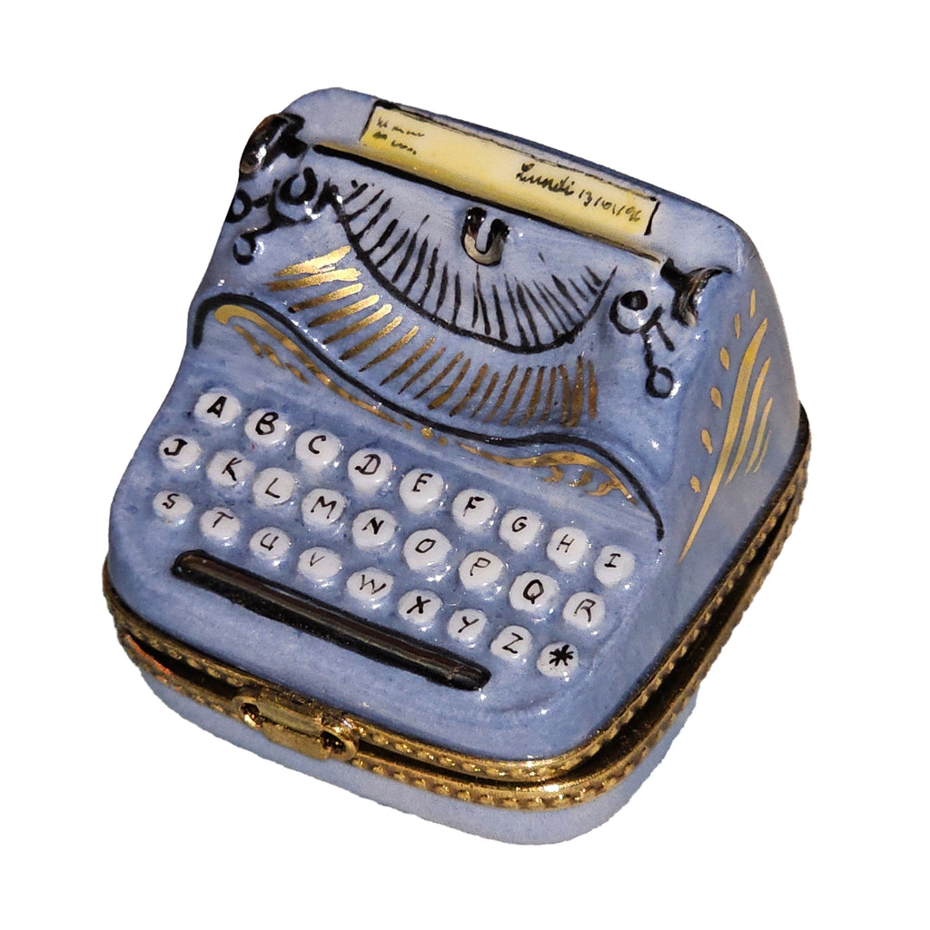 Periwinkle Typewritter Box for Collectors Limoges, a hand-painted Limoges porcelain gift