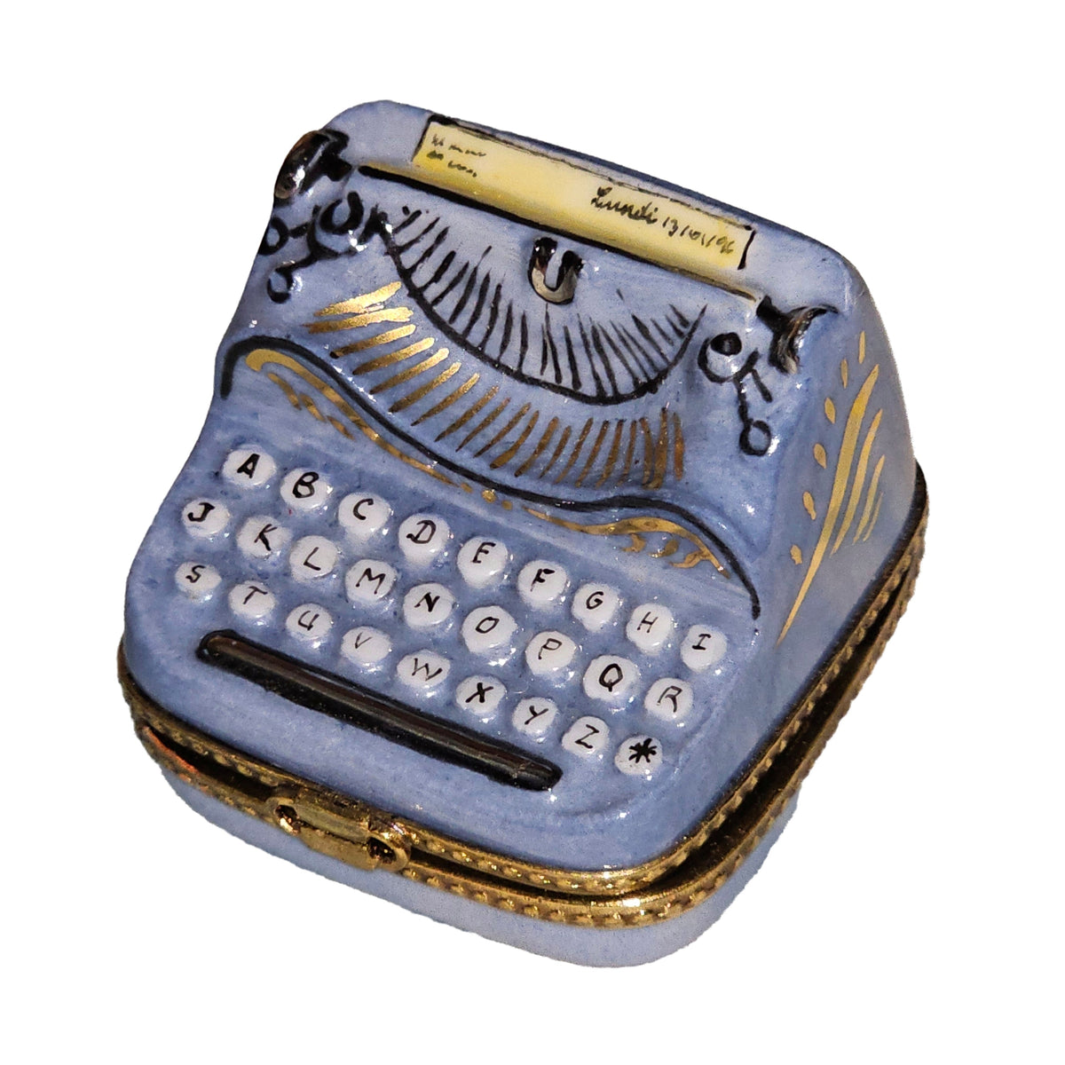 Periwinkle Typewritter Box for Collectors Limoges, a hand-painted Limoges porcelain gift