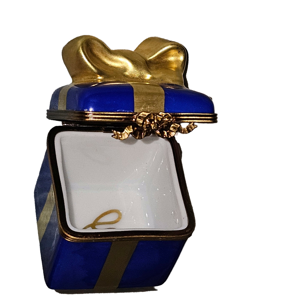 Blue Gift Box w Gold Bow Elegant, view 2