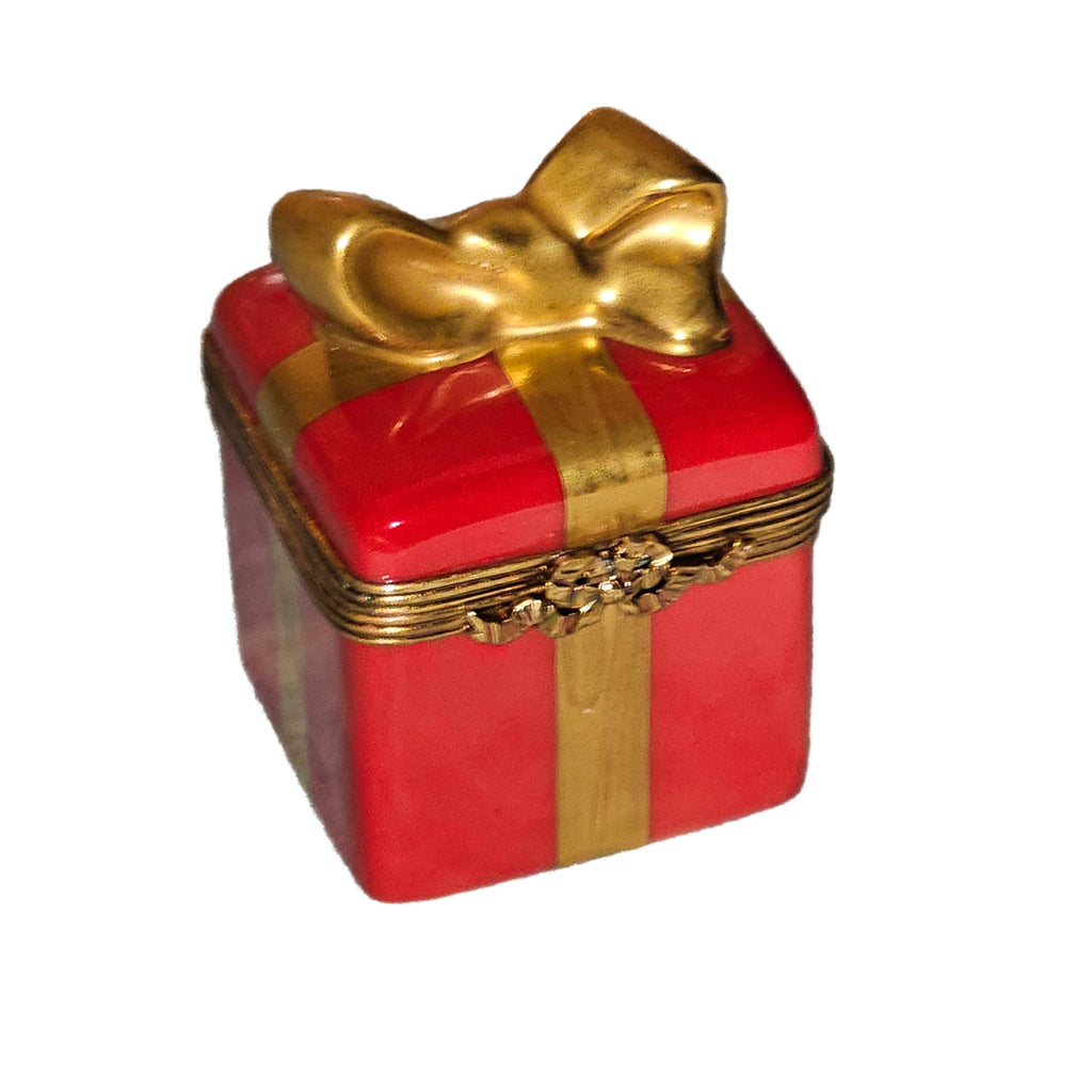 Red Gift Box w Gold Box Elegant, a hand-painted Limoges porcelain gift