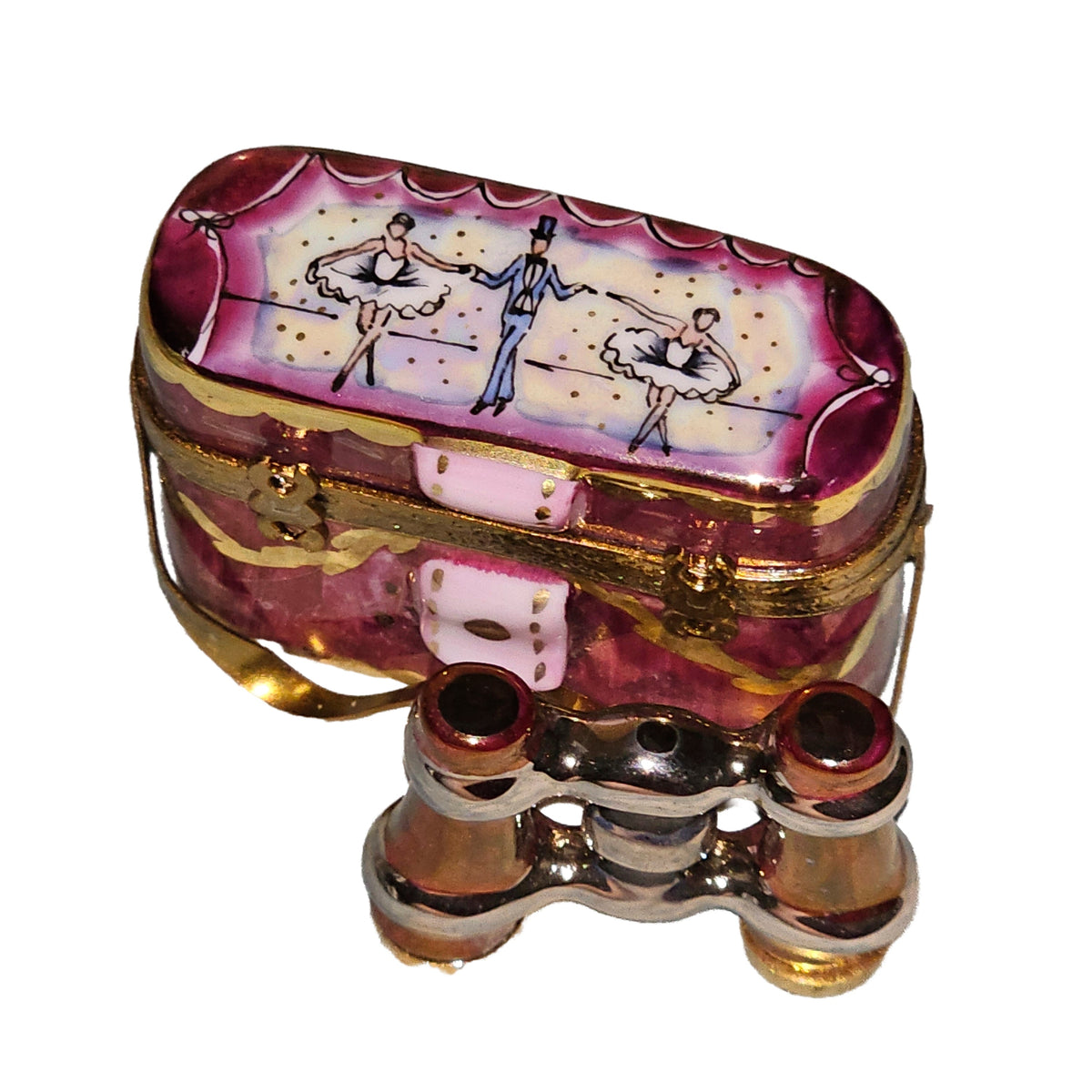 Ballerina Dancing with Binoculars Limoges Box Collectible, a hand-painted Limoges porcelain gift