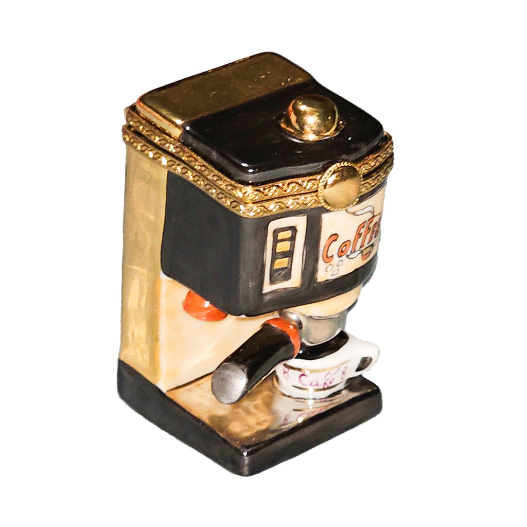 Gold Black Coffee Machine for Coffee Lovers, a hand-painted Limoges porcelain gift