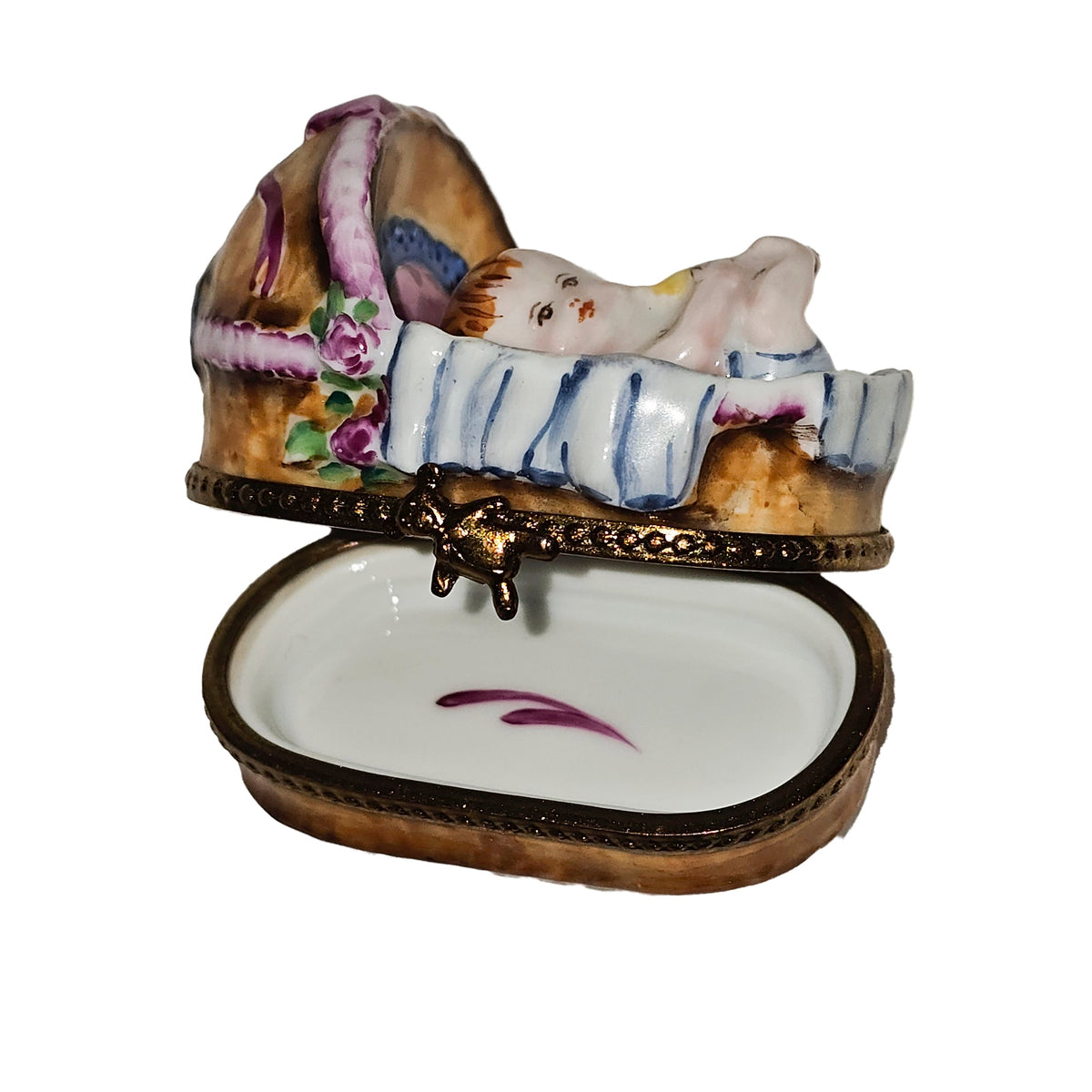 Baby in Basket Bassinet Not Removable Limoges Box, view 2