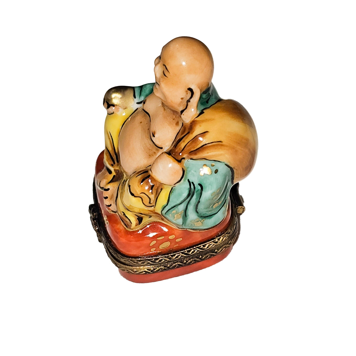 Buddha Green Robe on Red Base Figurine, view 5