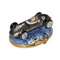 Silver Race Car on Blue Limoges Box Gift for Collectors, a hand-painted Limoges porcelain gift