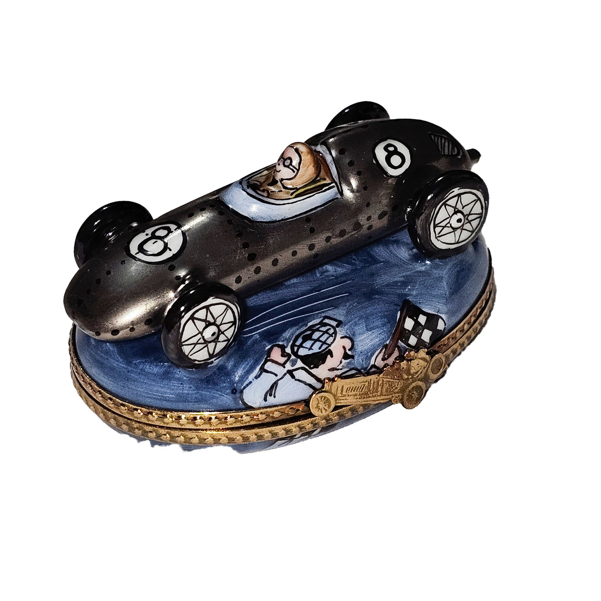 Silver Race Car on Blue Limoges Box Gift for Collectors, view 3