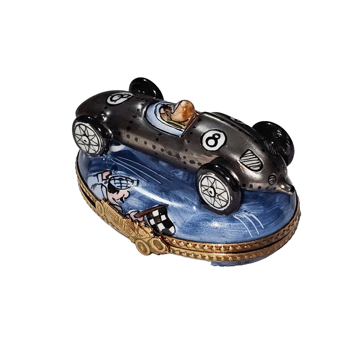 Silver Race Car on Blue Limoges Box Gift for Collectors, view 4
