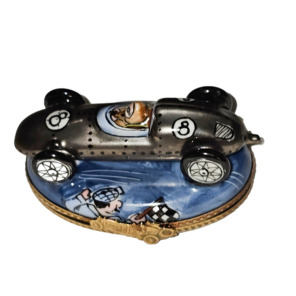 Silver Race Car on Blue Limoges Box Gift for Collectors, view 5