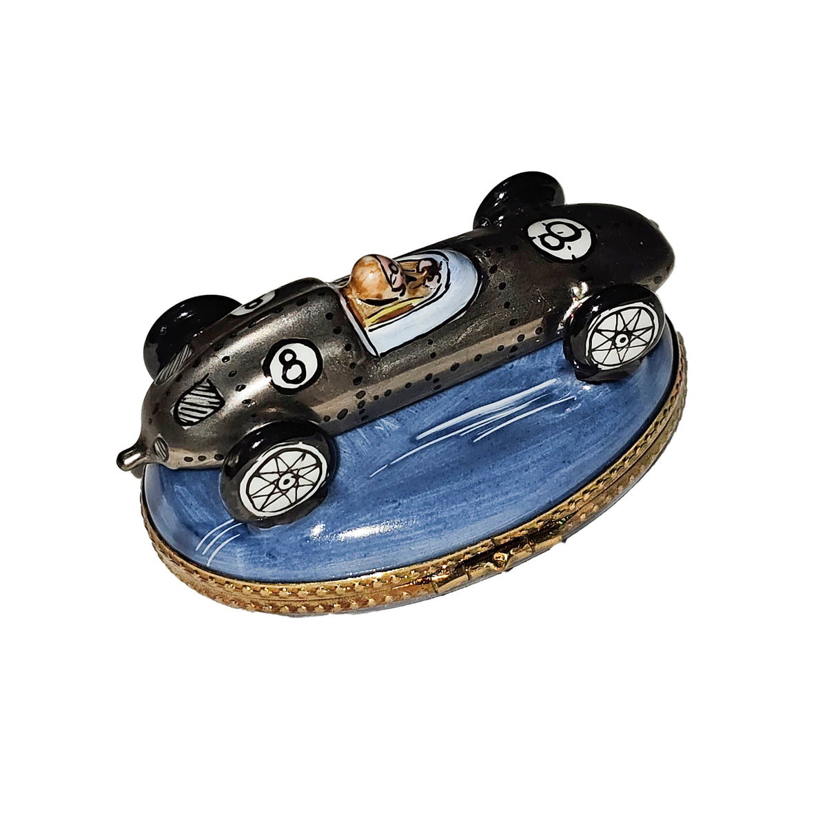 Silver Race Car on Blue Limoges Box Gift for Collectors, view 7