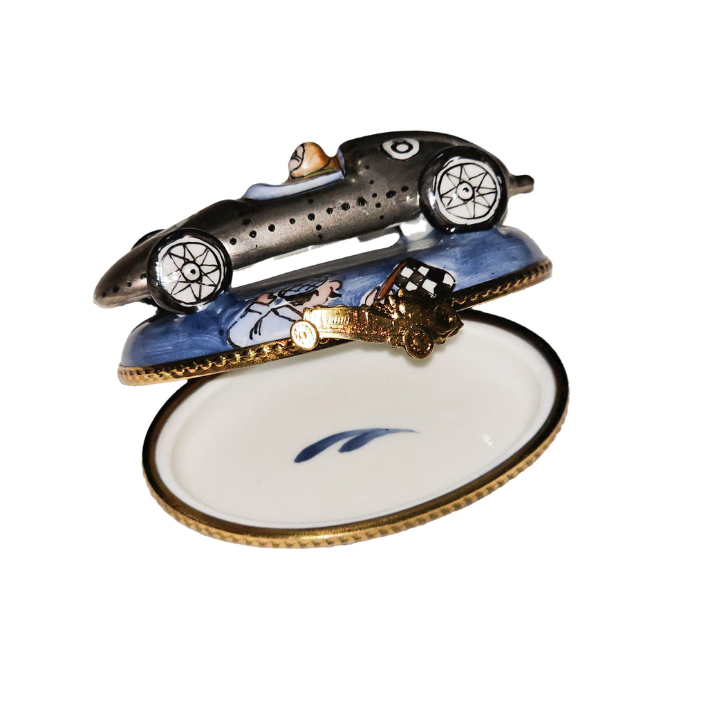 Silver Race Car on Blue Limoges Box Gift for Collectors, view 2