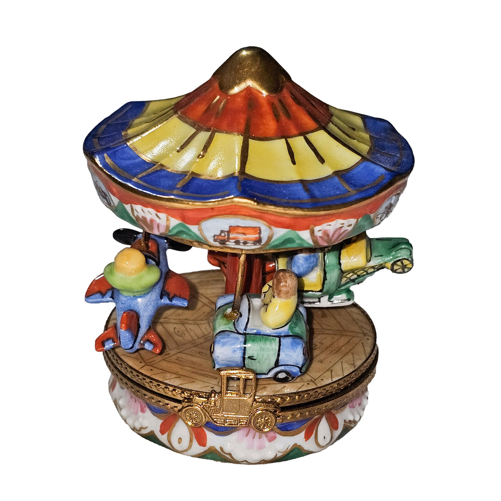 Colorful Carnival Ride MerryGoRound w Kids Limoges Box, a hand-painted Limoges porcelain gift
