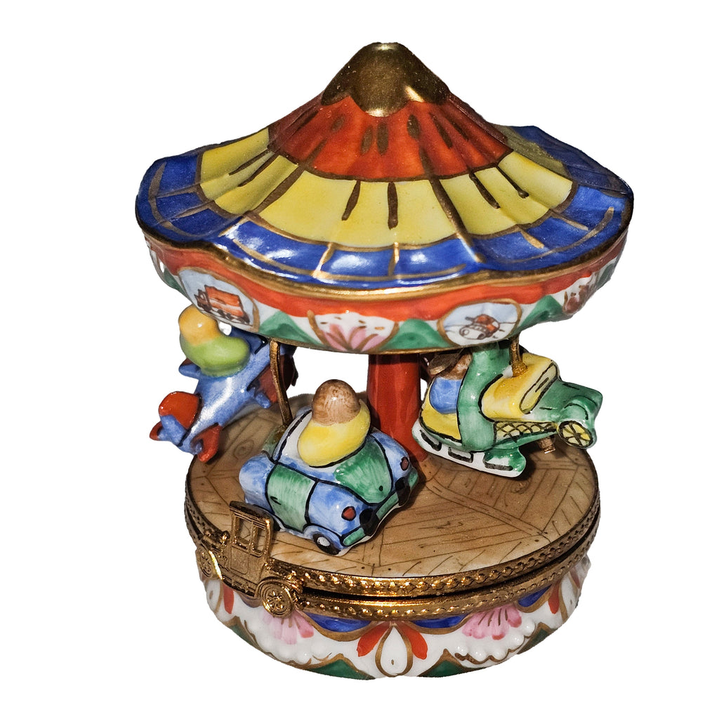 Colorful Carnival Ride MerryGoRound w Kids Limoges Box, view 3