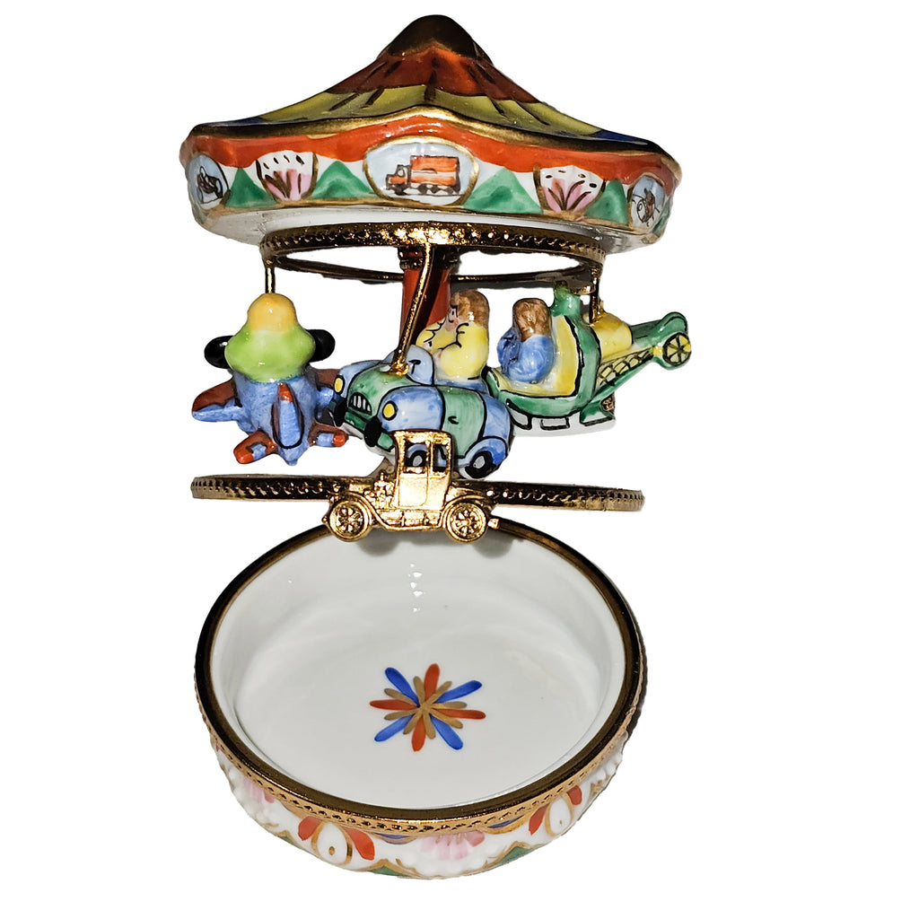 Colorful Carnival Ride MerryGoRound w Kids Limoges Box, view 2