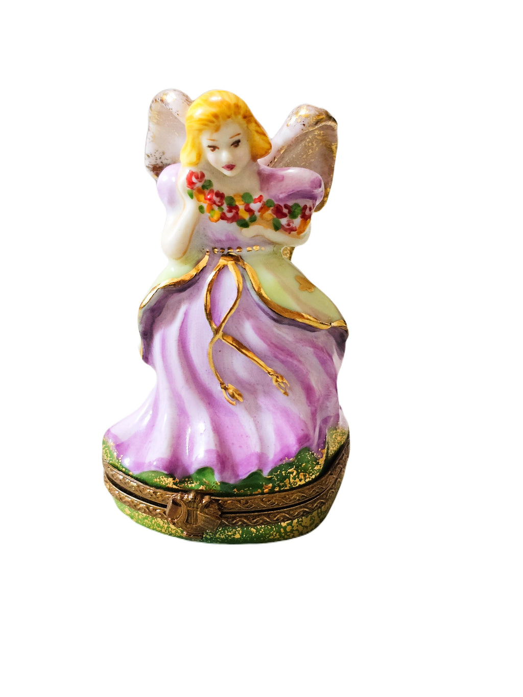 Pink Angel w Flowers Limoges Figurine, a hand-painted Limoges porcelain gift