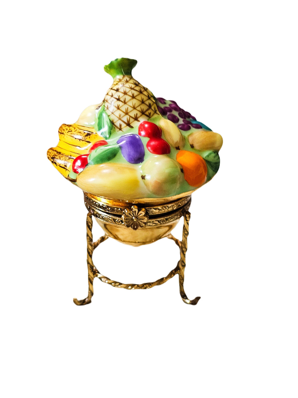 Bowl of Fruit Pineapple on Gold Stand Limoges Box, a hand-painted Limoges porcelain gift