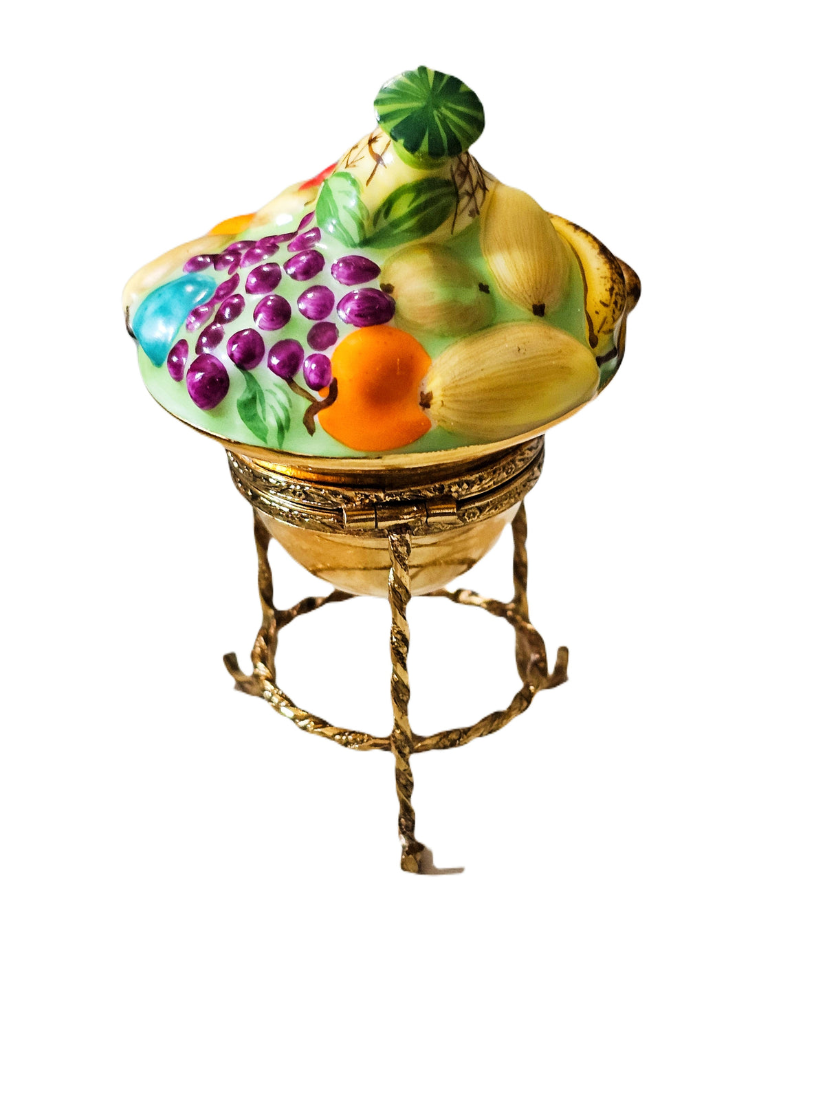 Bowl of Fruit Pineapple on Gold Stand Limoges Box, view 3