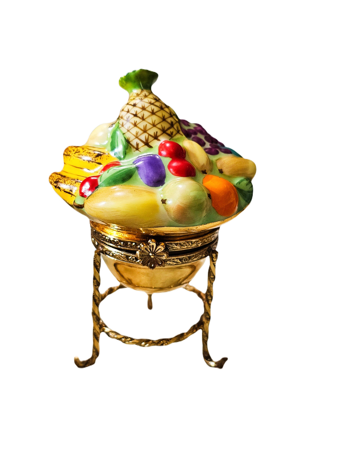 Bowl of Fruit Pineapple on Gold Stand Limoges Box, view 4